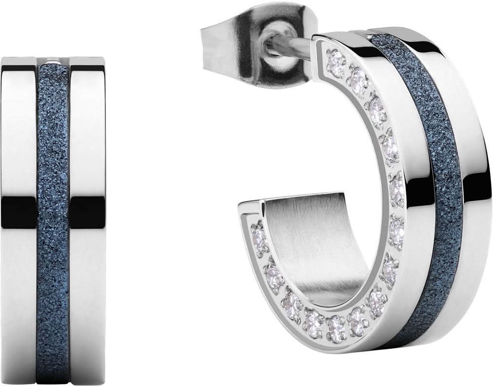 Aros de acero inoxidable con raya azul y brillantes circonitas cúbicas