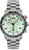 Reloj de hombre con correa de metal plateado, esfera blanca y bisel taquímetro
