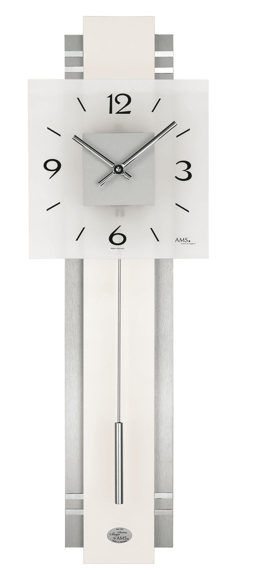 AMS 7302 Wanduhr Silber • Quarz-Pendelwerk • Geräuscharm