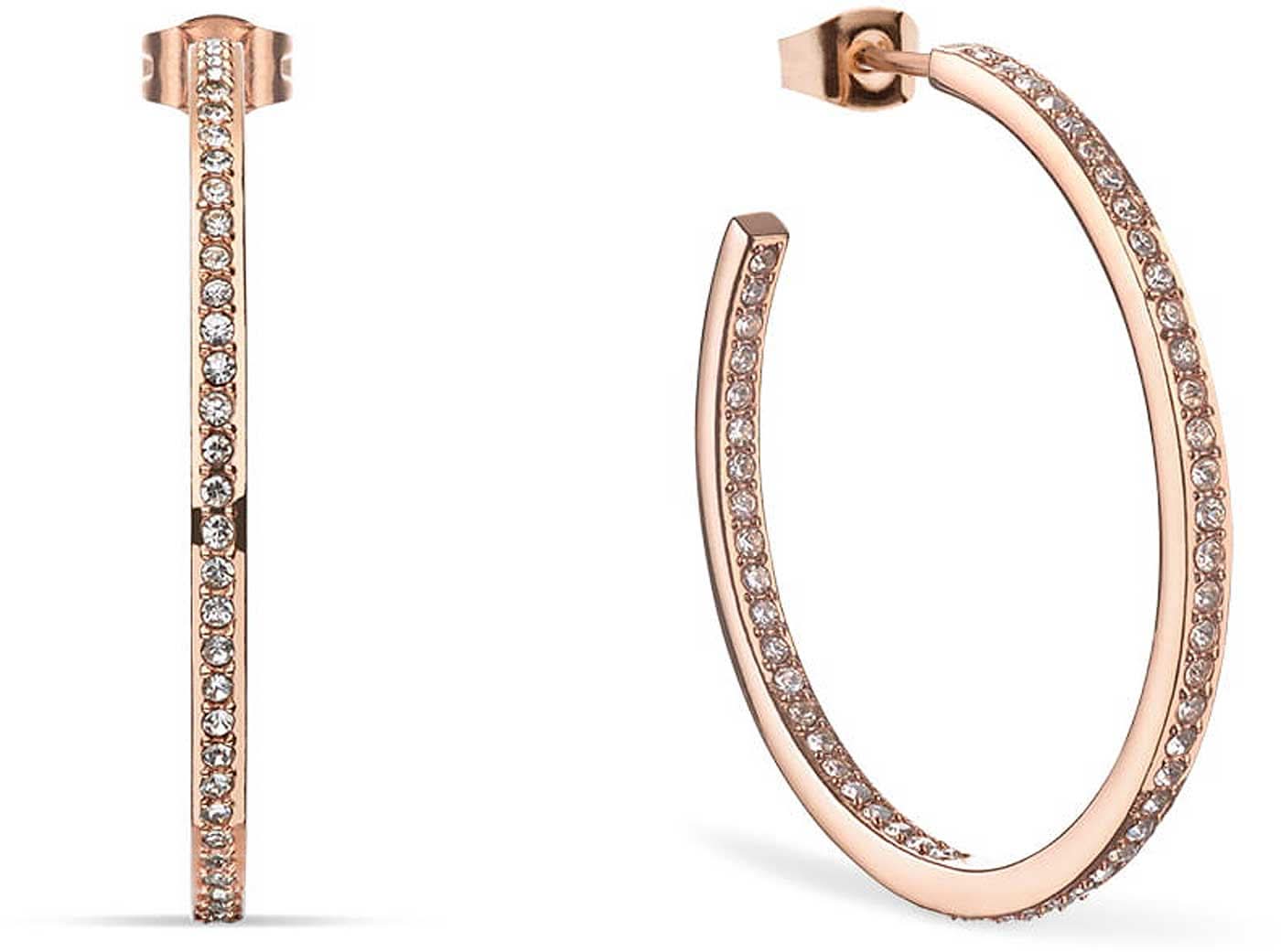 Aros de aro en tono oro rosa de acero inoxidable con diamantes de imitación estilo pavé, aro ovalado