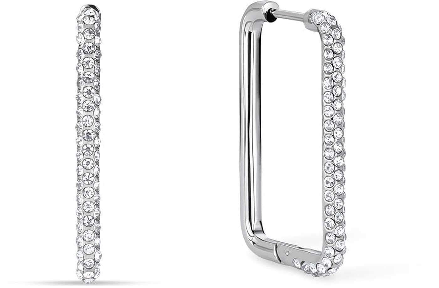 Aros rectangulares de acero inoxidable con piedras, colgante rectangular, plateado, totalmente cubierto
