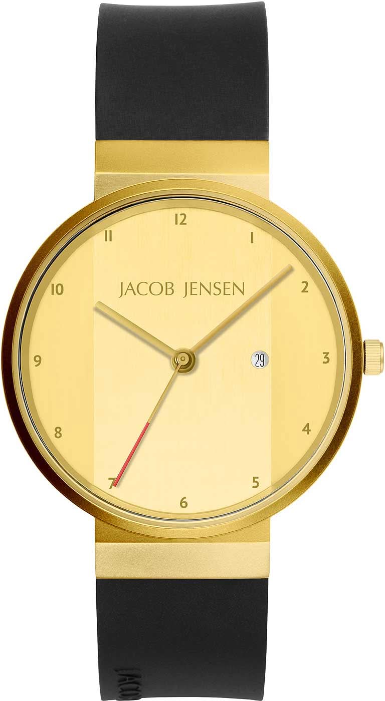 Reloj de mujer con correa de cuero negra, esfera dorada con fecha y números romanos