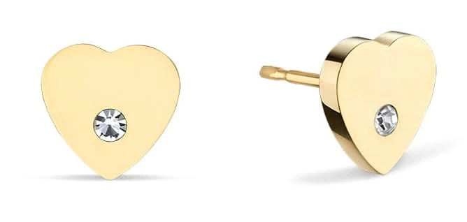 Pendientes de botón en forma de corazón con piedra transparente en montura dorada