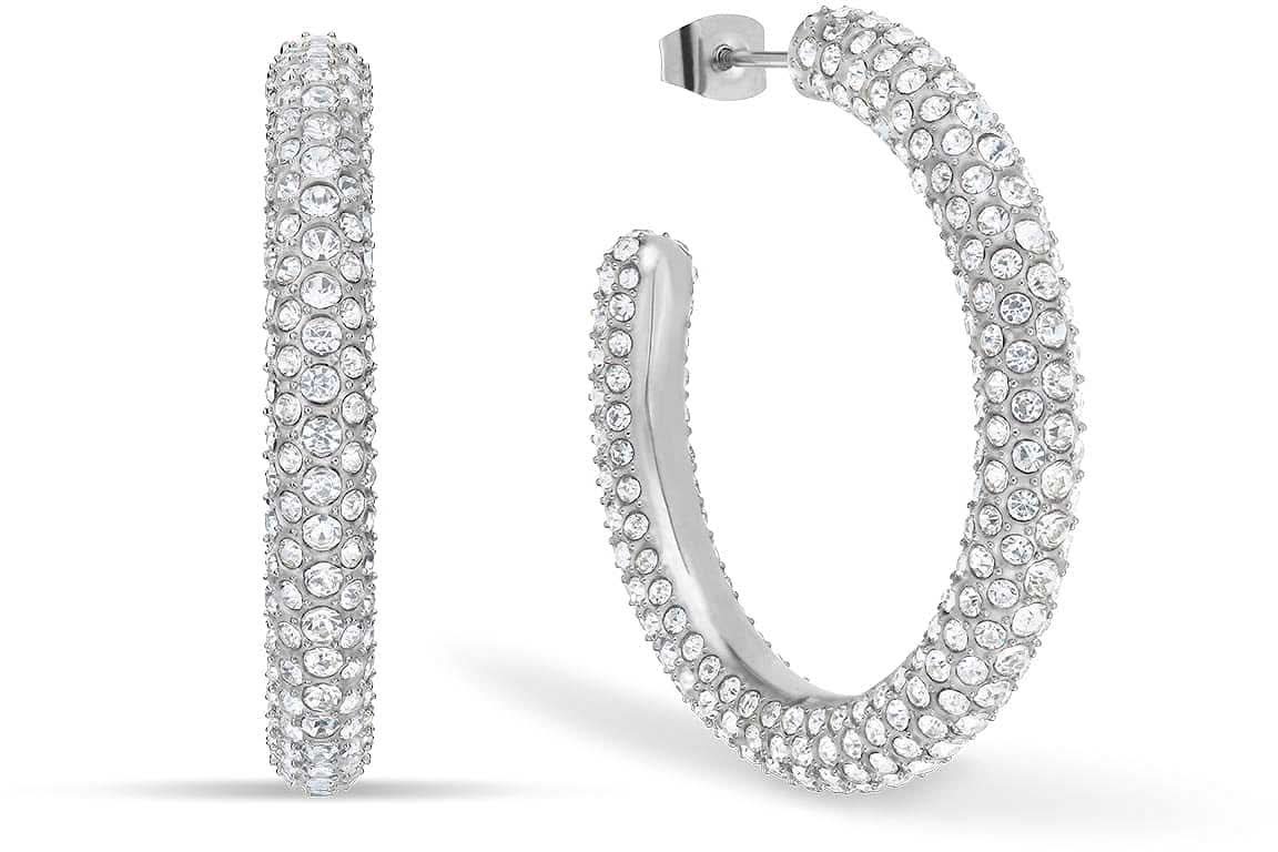 Pendientes de acero inoxidable con pavé de circonita brillante, forma de aro curvo