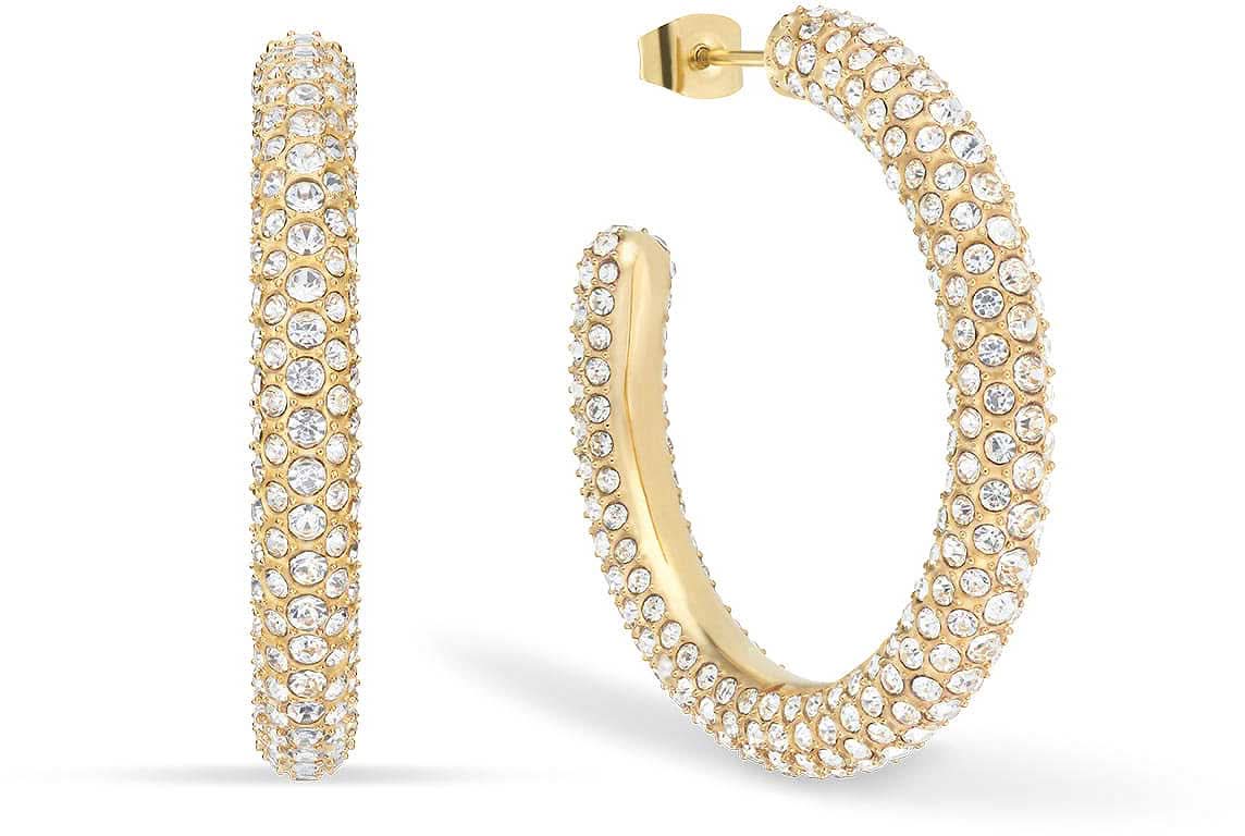 Aros de acero inoxidable con brillantes strass, dorados, semihuecos