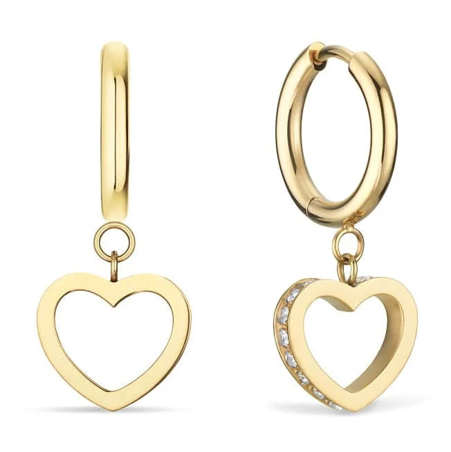 Pendientes Bering: aros dorados con colgante de corazón y circonitas