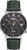 "Reloj de mujer con correa de cuero verde, esfera negra y marcadores de cristal brillantes"