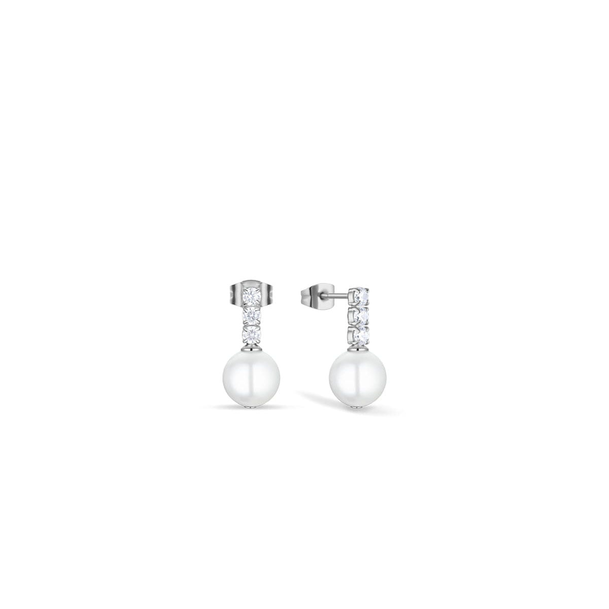 Pendientes de plata con barras de circonita y perlas blancas