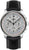 Reloj de hombre con correa de cuero negra, caja plateada y esfera blanca