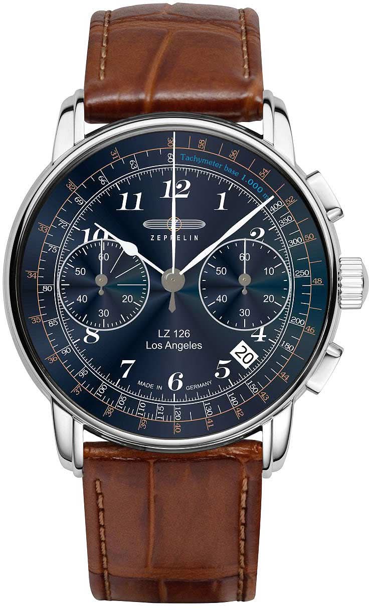 Reloj de hombre con esfera azul, correa de cuero marrón y caja plateada