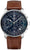 Reloj de hombre con esfera azul, correa de cuero marrón y caja plateada