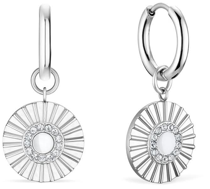 Pendientes de aro plateados con colgantes redondos de sol y piedras decorativas