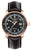 Reloj de hombre con esfera negra y correa de cuero negra, caja de oro rosa