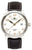 Reloj de hombre: caja plateada, esfera blanca, correa de cuero marrón, ventana de fecha