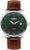 Reloj de hombre con esfera verde, correa de cuero marrón, ventana de fecha y visualización automática