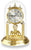 Reloj de mesa color latón con esfera redonda, manecillas doradas y péndulo visible