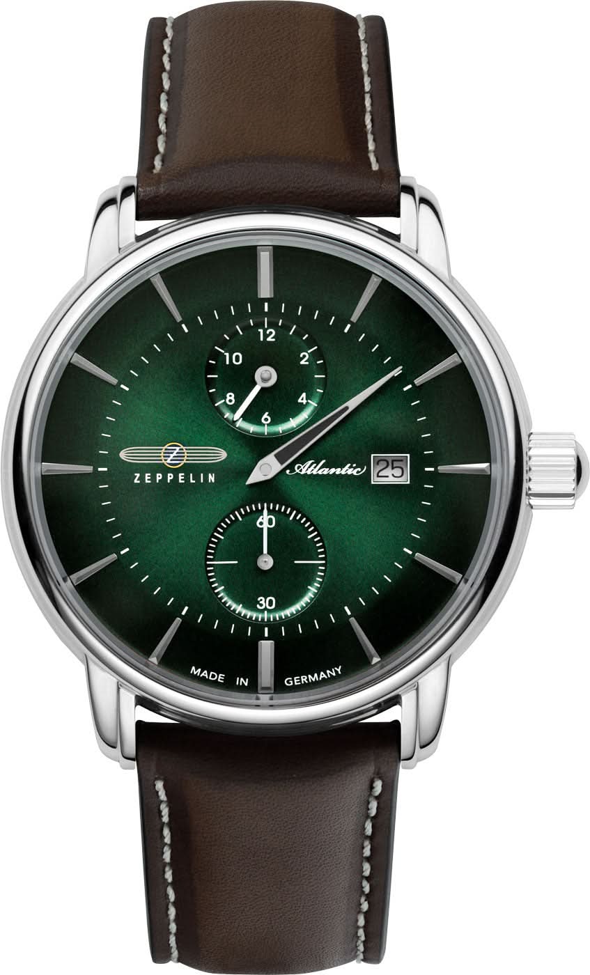 Reloj automático Zeppelin para hombre: esfera verde, correa de cuero marrón