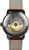 Pulsera de hombre con movimiento automático visible en la parte posterior y correa de cuero marrón, caja plateada