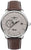 Reloj de hombre con caja de acero inoxidable plateada, correa de cuero marrón y esfera plateada, fecha 25