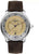 Reloj de hombre con correa de cuero marrón, caja redonda plateada y esfera dorada