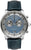 Reloj de hombre con correa de cuero azul oscuro, caja plateada y esfera gris