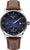 Reloj Zeppelin para hombre con esfera azul oscuro, caja plateada y correa de cuero marrón