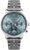 Reloj de mujer con correa de metal, esfera azul y visualización de fases lunares, caja redonda