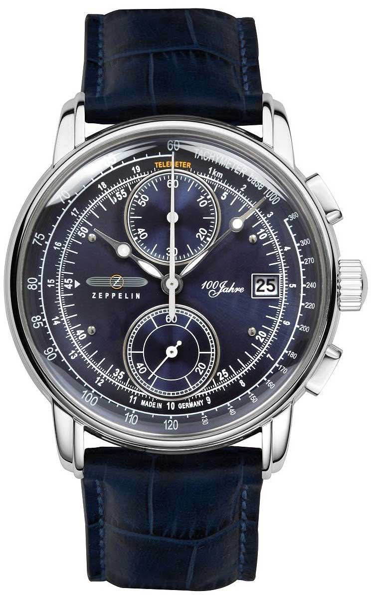 Reloj de hombre con correa de cuero azul, caja redonda de acero y esfera azul oscuro