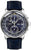 Reloj de hombre con correa de cuero azul, caja redonda de acero y esfera azul oscuro