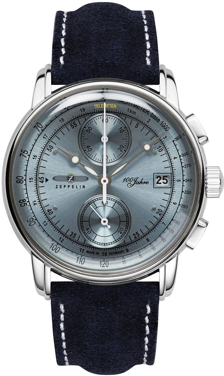 Pulsera de hombre con esfera azul, caja de acero inoxidable y correa de piel azul oscuro