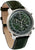 Reloj de hombre con esfera verde, caja plateada y correa de cuero verde-marrón