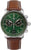 Reloj de hombre: esfera verde, correa de cuero marrón, subesferas de cronógrafo