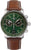 Reloj de hombre con caja redonda, esfera verde y correa de cuero marrón