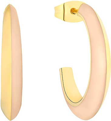 Pendientes de aro bicolor con diseño hueco curvado en tonos dorado y oro rosa.