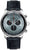 Reloj de hombre con correa de cuero azul, caja plateada de cronógrafo y esfera clara