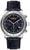 Reloj de hombre con correa de cuero azul oscuro, caja de acero inoxidable y esfera de cronógrafo