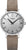 "Reloj de mujer con caja plateada, esfera plateada y correa de cuero marrón"