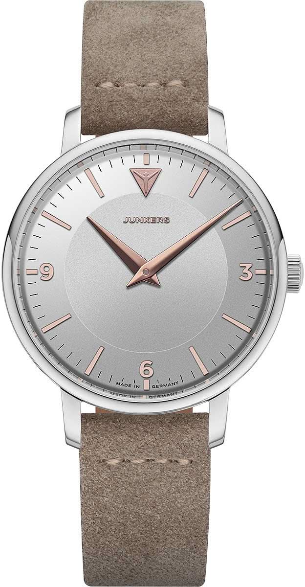 "Reloj de mujer con esfera gris y correa de cuero marrón, caja redonda de acero"