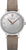 "Reloj de mujer con esfera gris y correa de cuero marrón, caja redonda de acero"