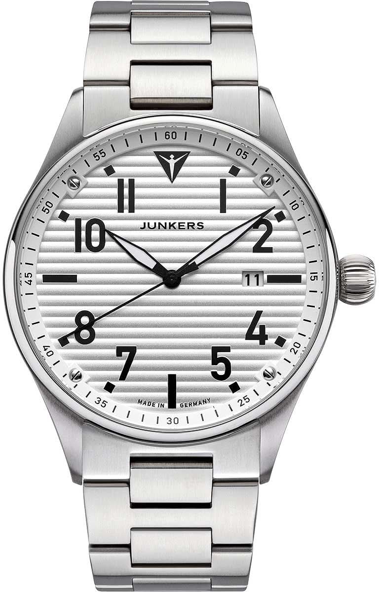 Reloj de pulsera Junkers para hombre con correa de acero inoxidable plateada y esfera de chapa ondulada, pantalla redonda