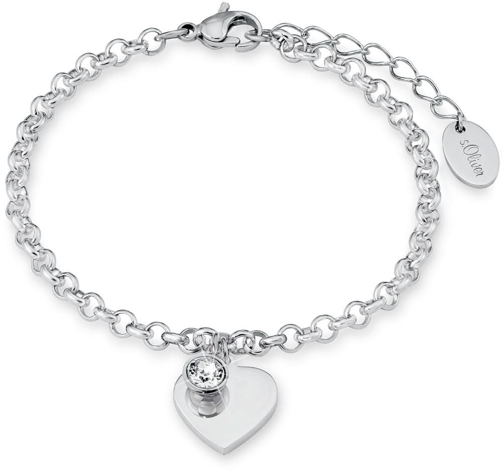 Pulsera con colgante de corazón de metal, piedra redonda en el colgante, cadena de eslabones y cierre