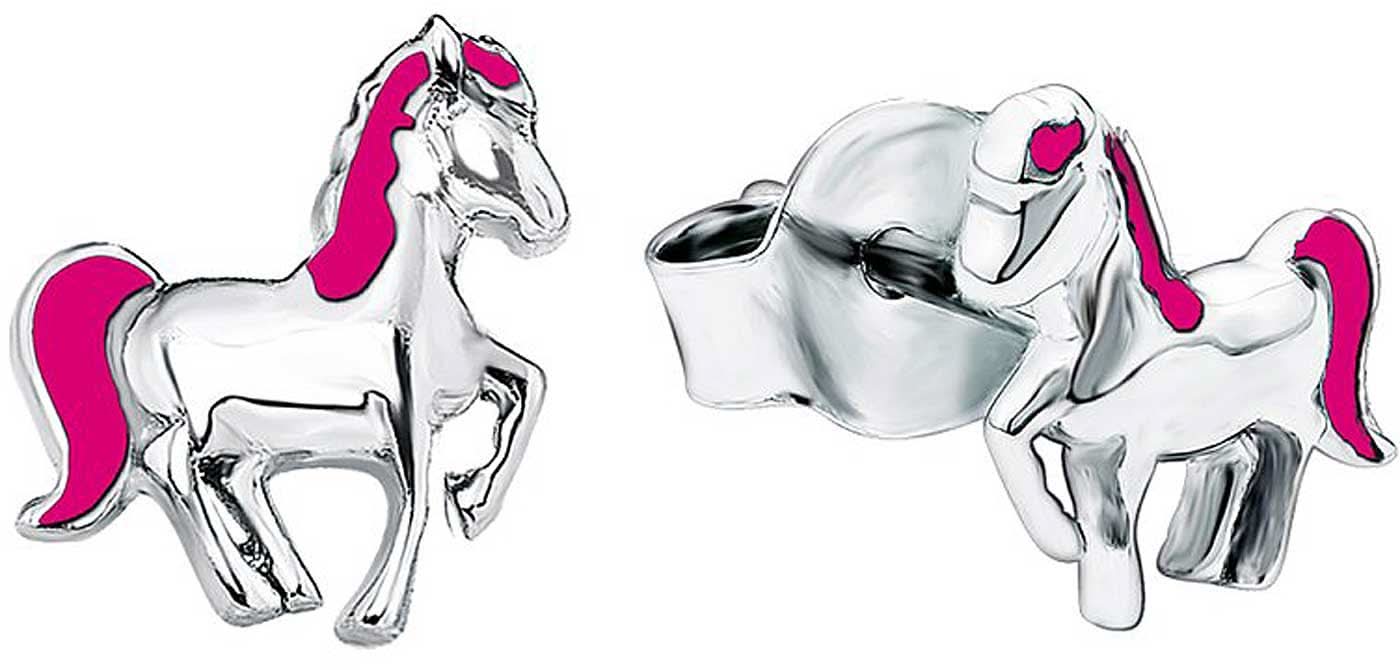 Pendientes de plata de ley 925 con caballo, plateados y esmaltados en rosa