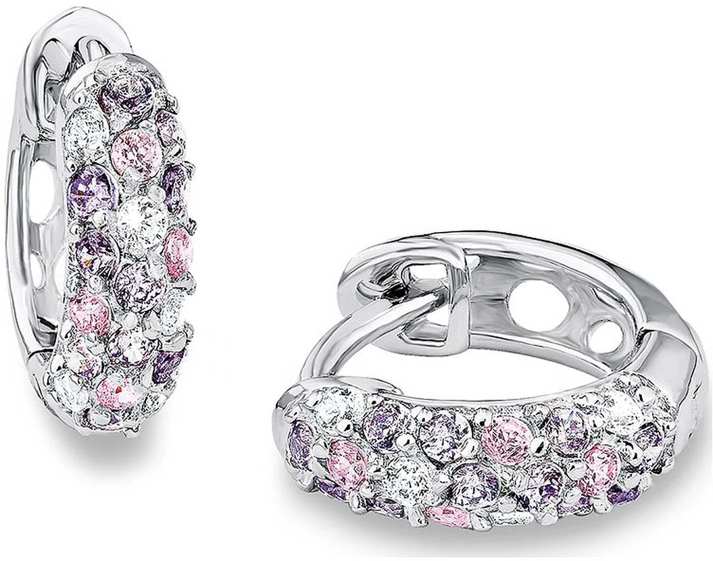 Aros plateados con piedras rosas y moradas
