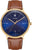 Reloj de pulsera para hombre Junkers con esfera azul, caja dorada y correa de cuero marrón