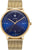 Pulsera de hombre Junkers Bauhaus con esfera azul y brazalete de metal dorado
