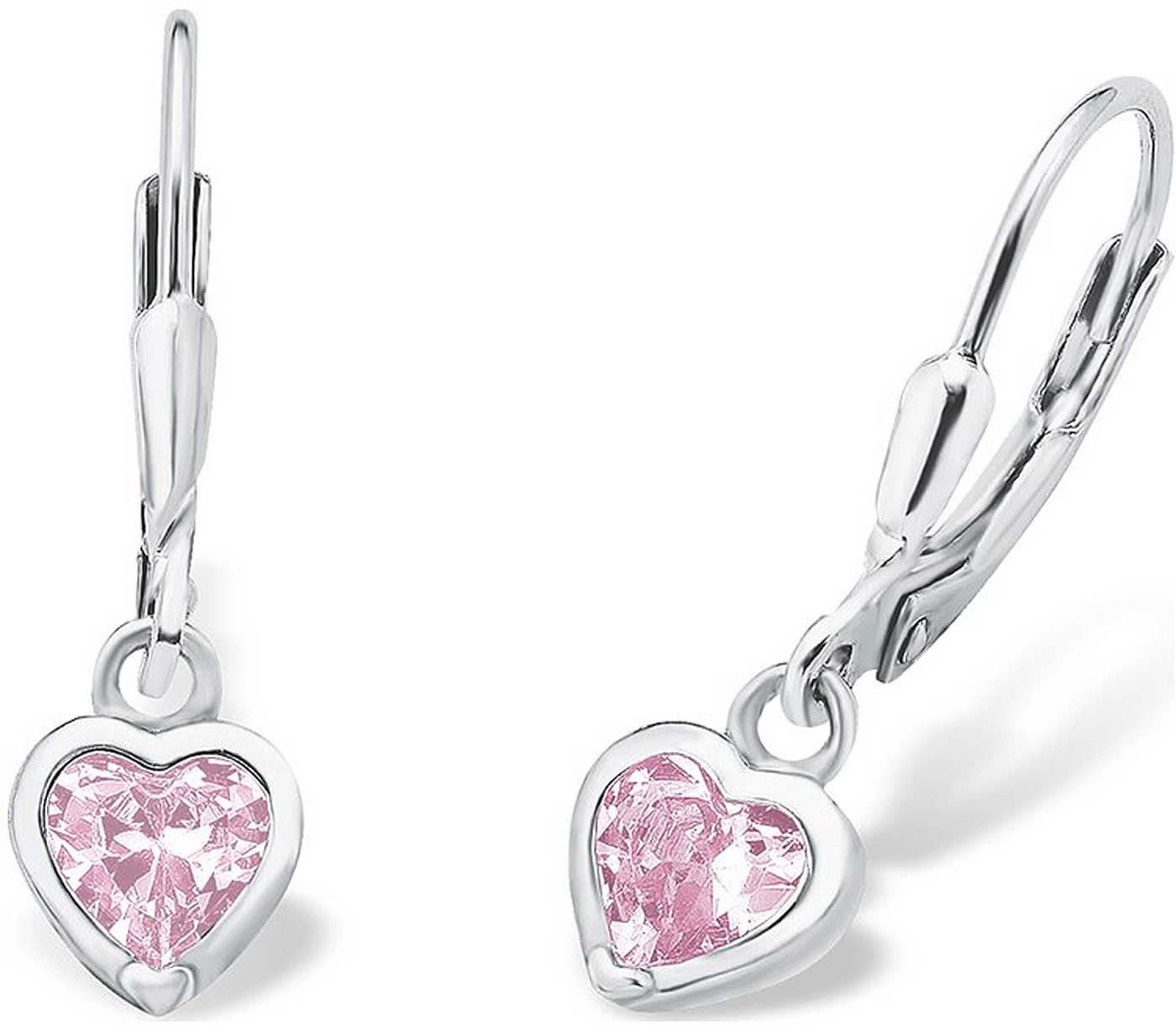 Pendientes de plata con colgantes de corazón rosa