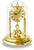Reloj de mesa con marco redondo dorado, campana de cristal y números romanos