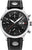 Reloj de hombre con esfera negra, caja plateada y correa de cuero negra