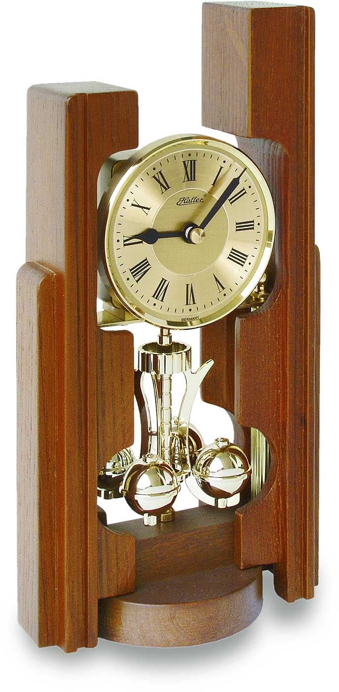 Reloj de mesa de madera con movimiento de péndulo, esfera romana y péndulo de latón, caja marrón
