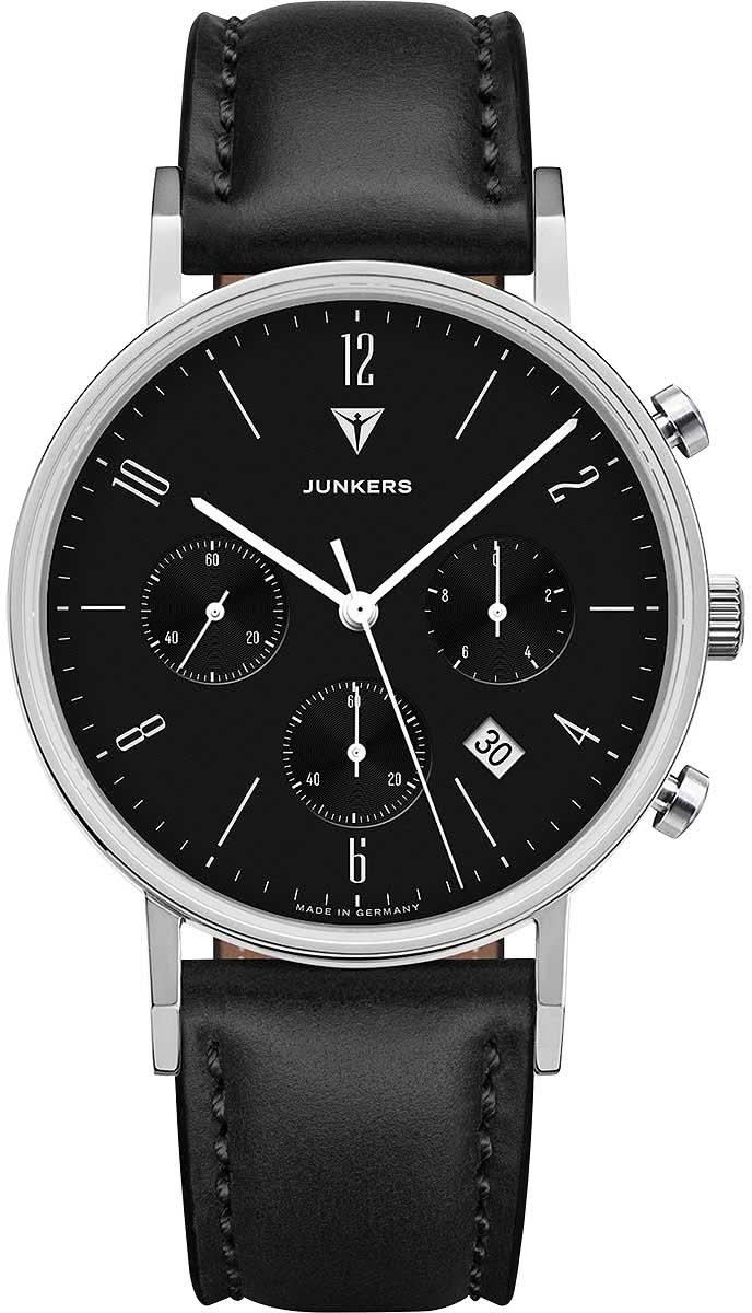 Reloj de hombre con correa de cuero negra, esfera negra y caja plateada